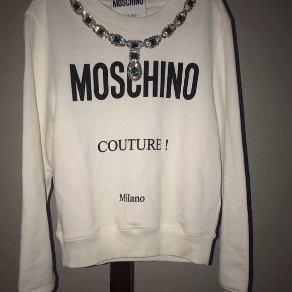MOSHINO DESIGNER COUTURE MILANO RHINESTONES JEWELED SWEATSHIRT SIZE 38 - Picture 1 of 12